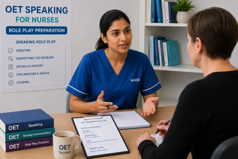 Nurses practicing OET speaking role play exam preparation together