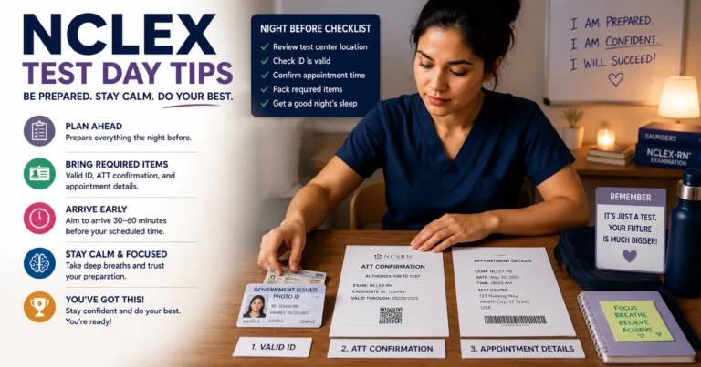Nursing candidate focused on an NCLEX exam question at a testing center