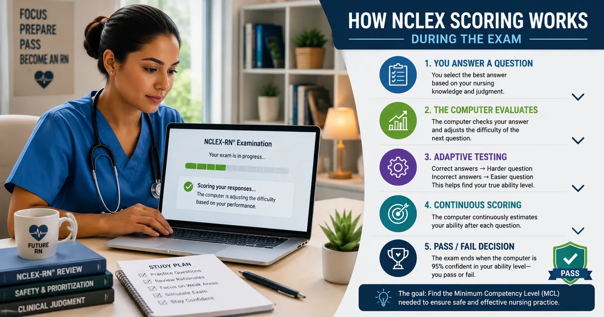 NCLEX Scoring and Passing Standard (2026): How NCLEX Scores Work 3 Nursing candidate taking a computer-based NCLEX exam