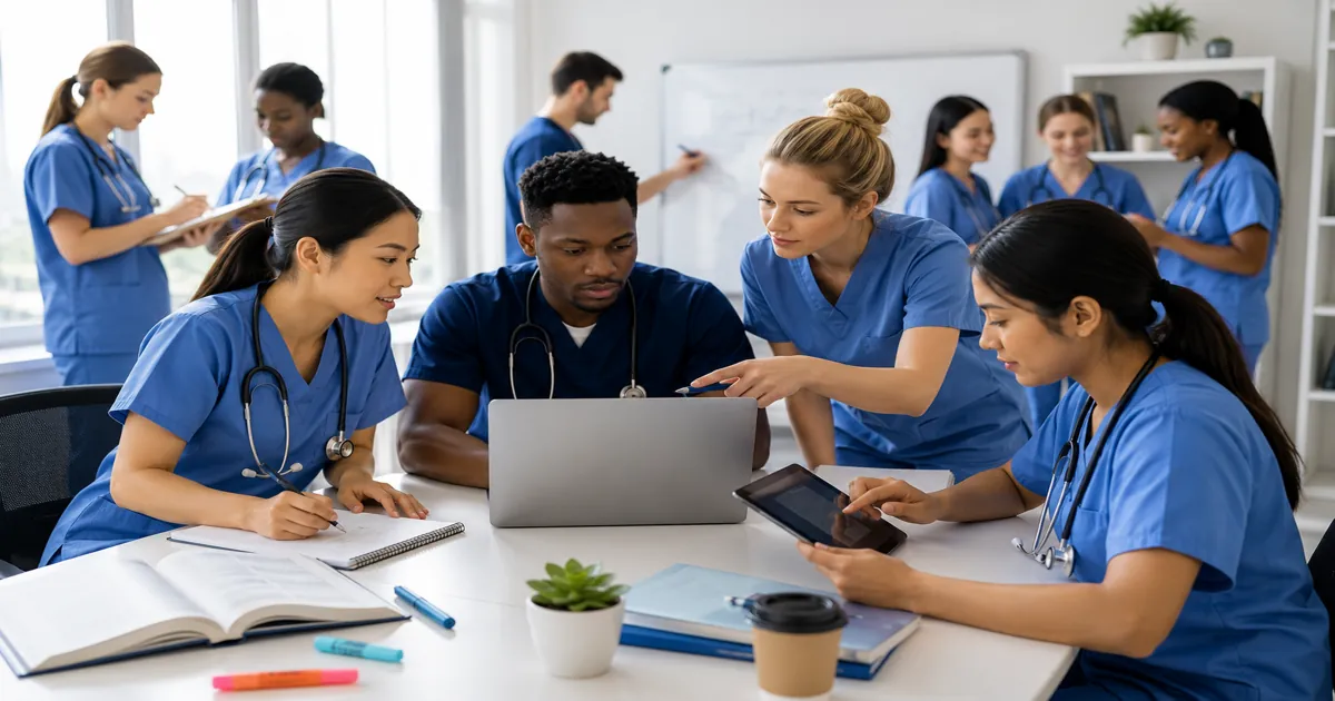 Nursing candidate reviewing practice questions during NCLEX exam preparation Suggested